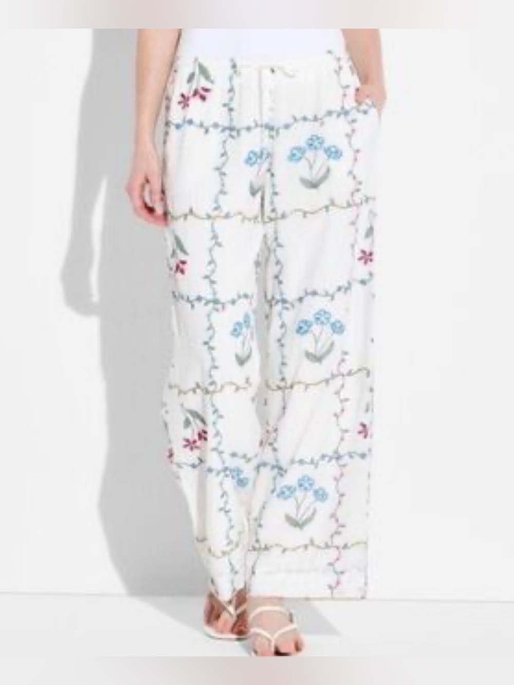 wild fable White Floral Wide-Leg Drawstring Pants